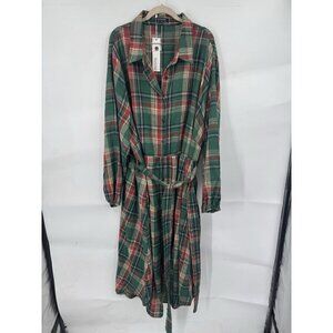 Bloomchick Plaid Arc Hem Midi Dress Women Plus SZ 28 Green Red Button Front NEW